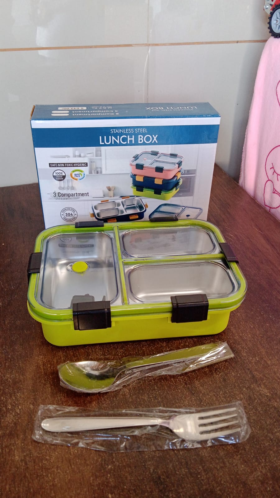 3-Compartment Stainless Steel Lunch Box