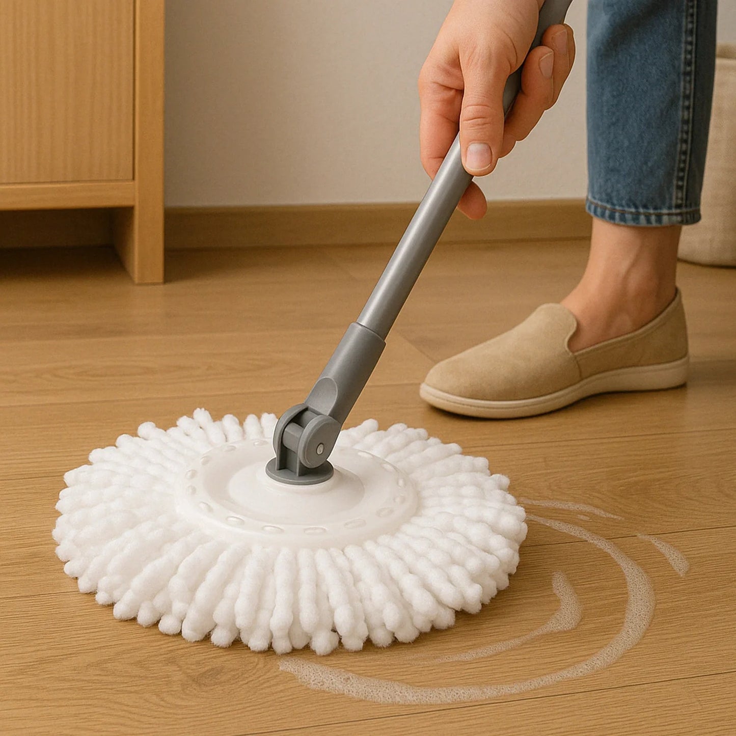 Magic Mop refill pad with white microfiber strands and circular mop head