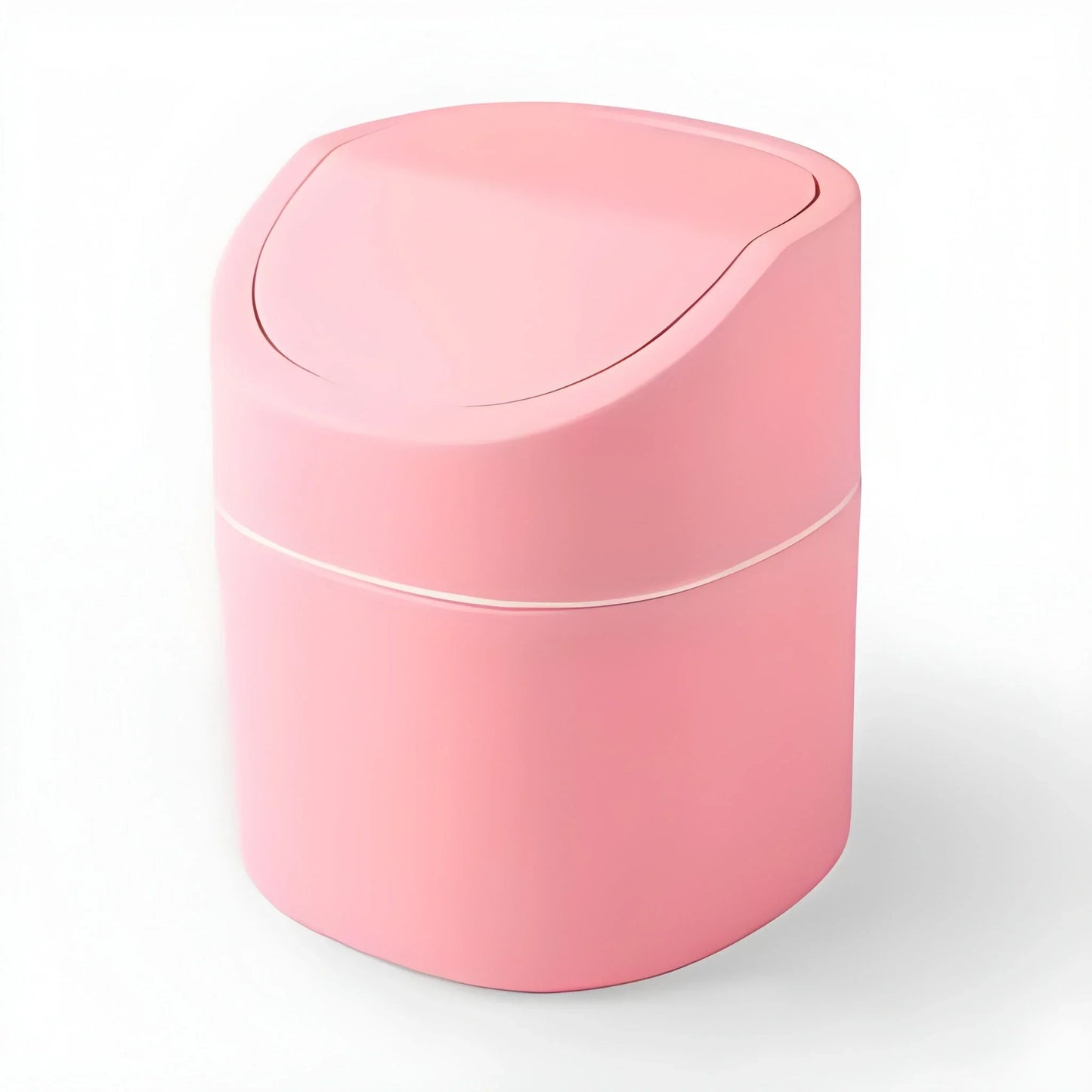 Mini plastic trash dustbin with rounded lid, pink body
