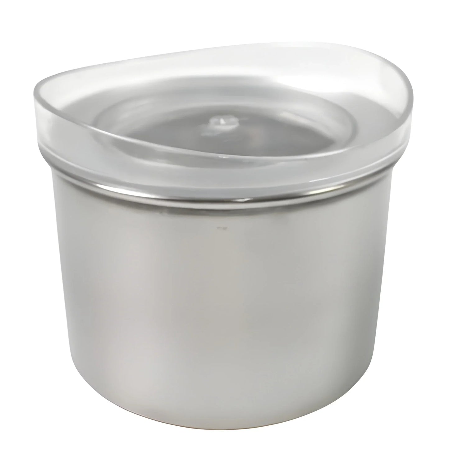 Stainless steel airtight food container with matching lid, round canister