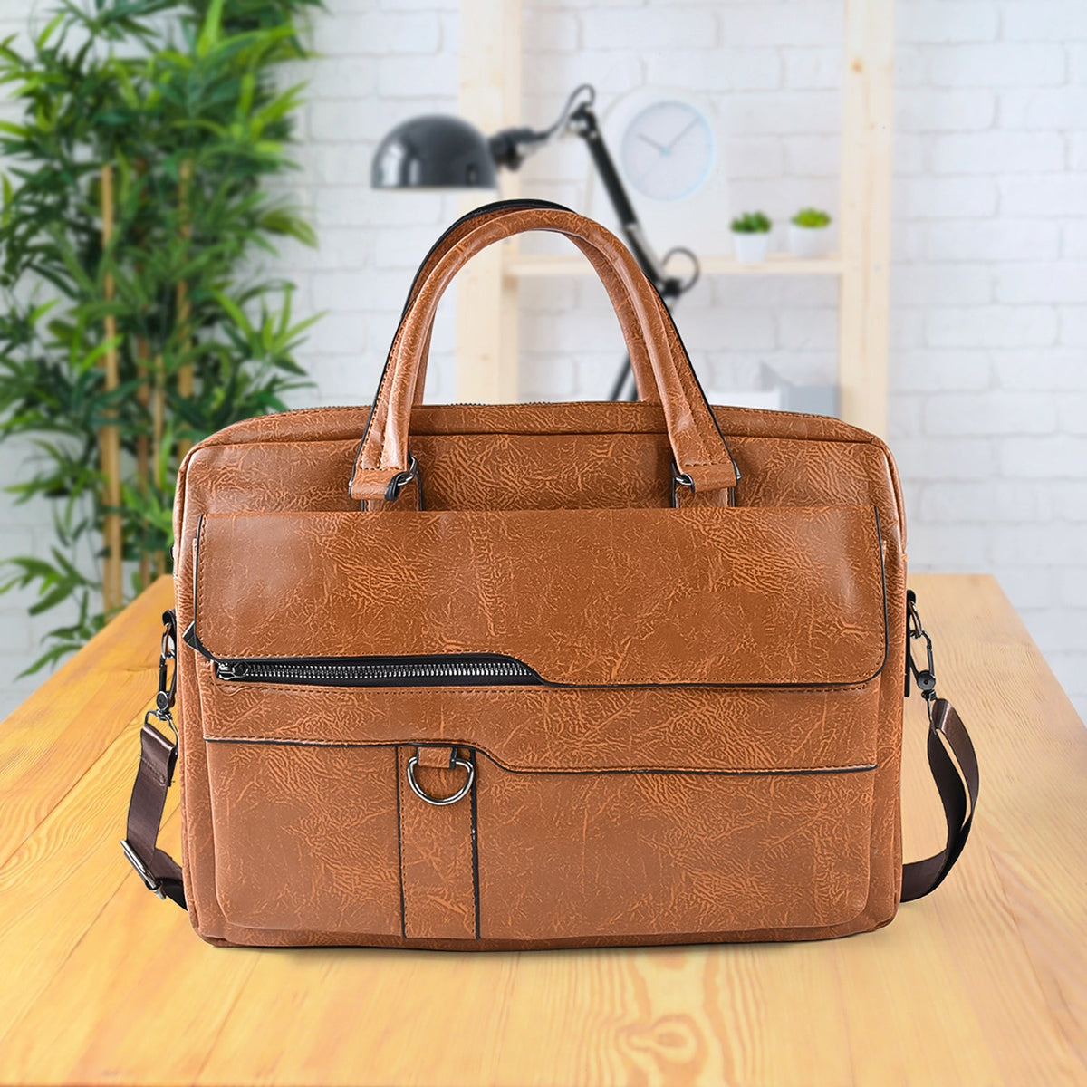 Faux Leather Messenger Briefcase