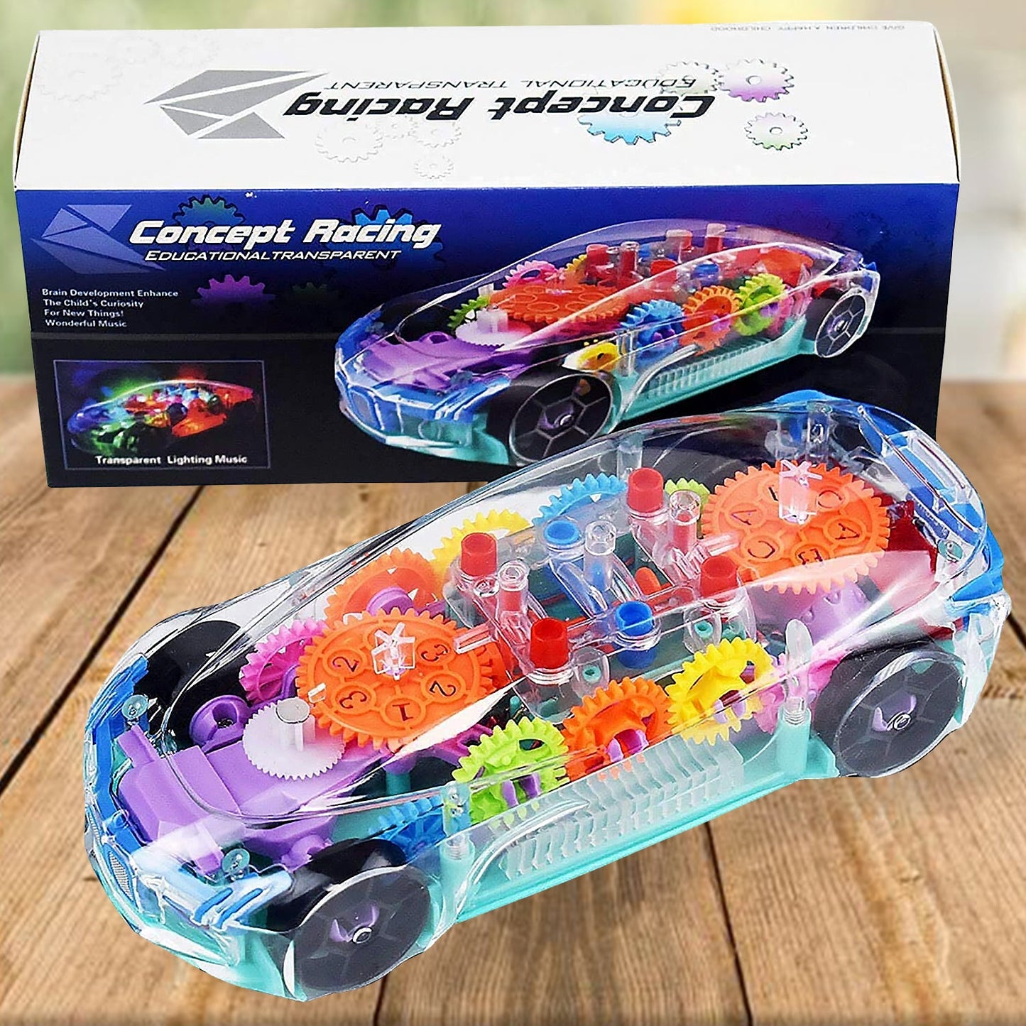 Transparent Gear Car Toy – 360° Rotating
