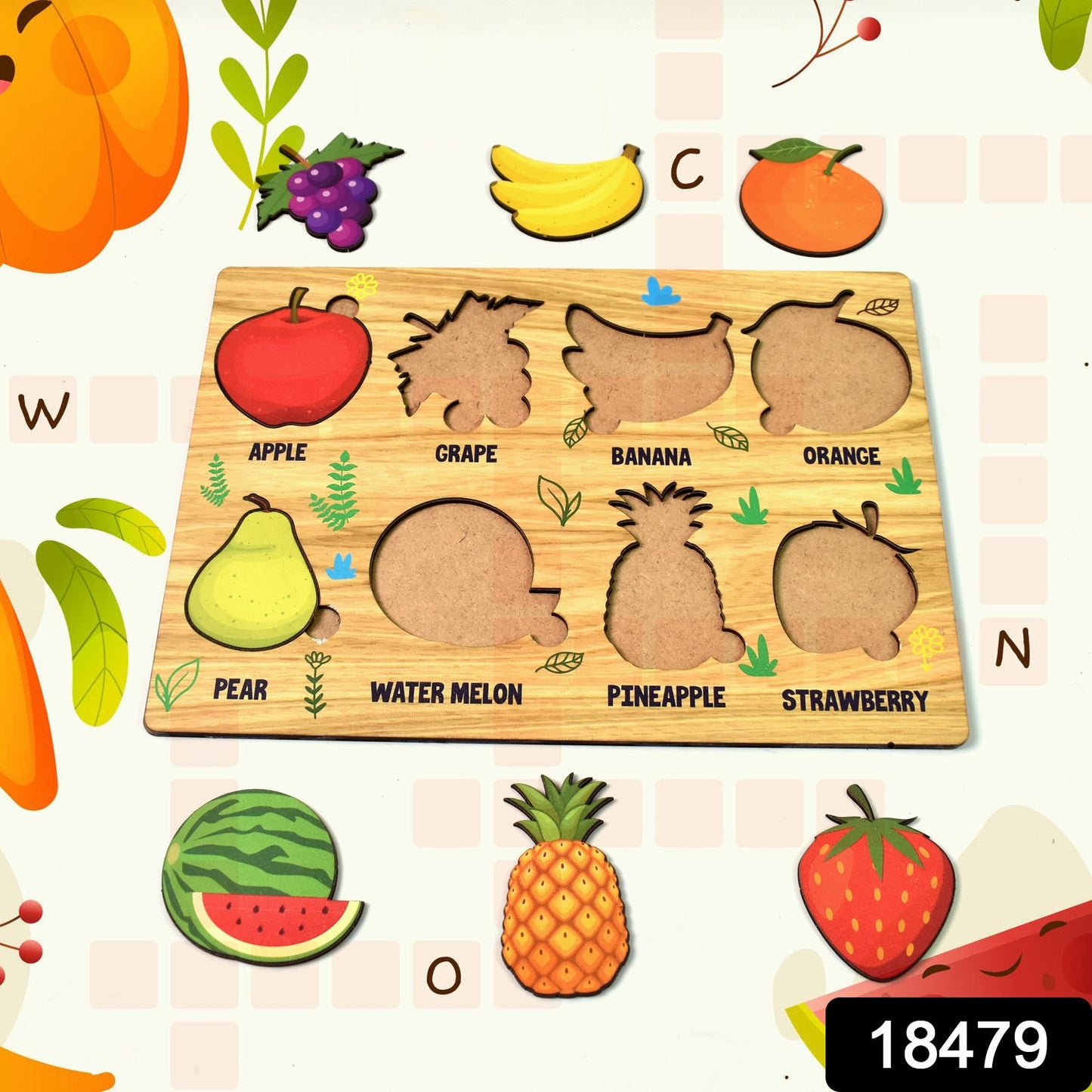 Wooden Fruits Puzzle Learning Educational Board