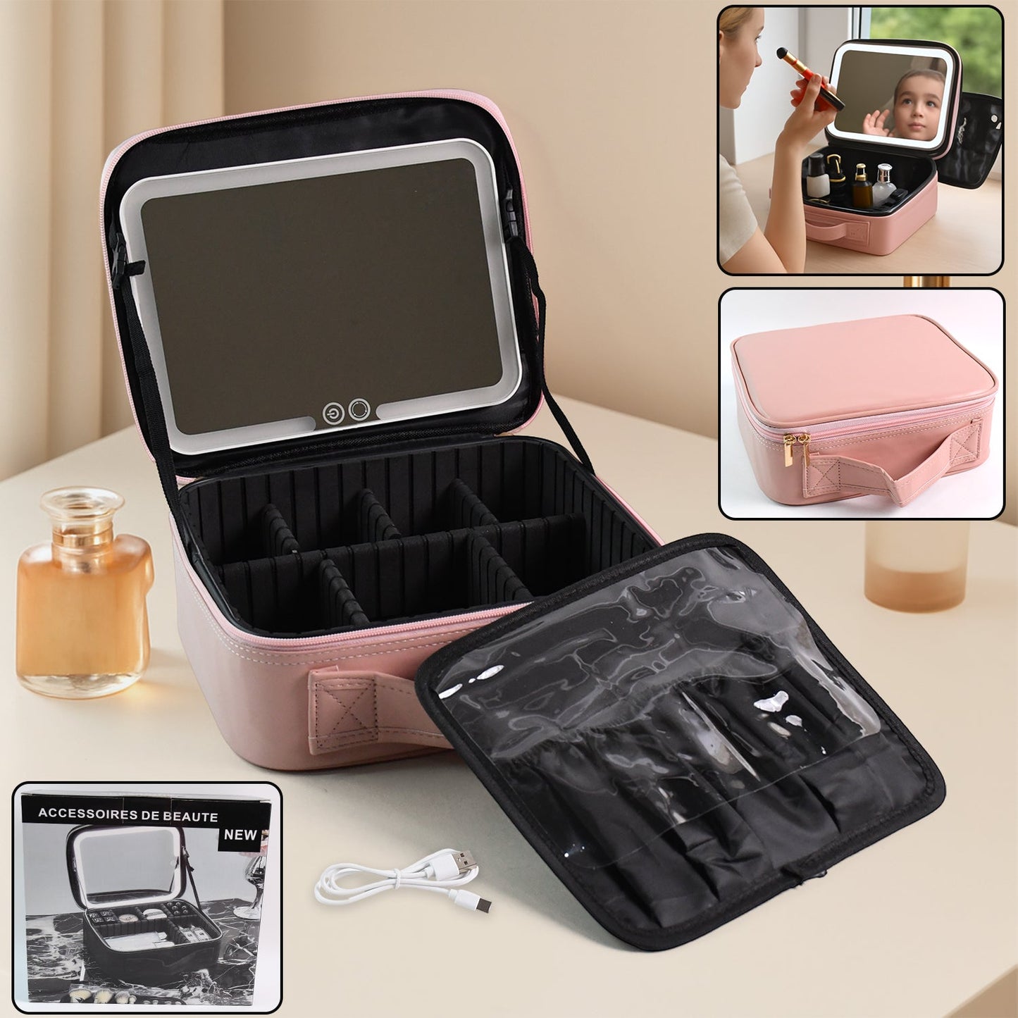 LED Makeup Organizer with Mirror