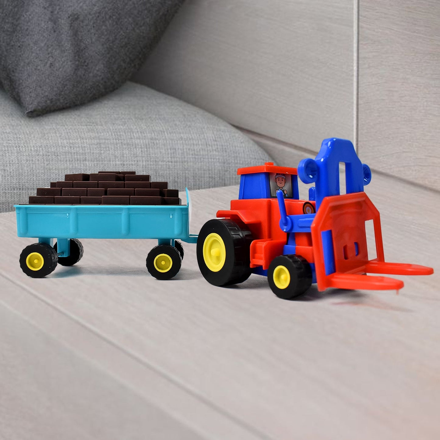 Plastic Tractor Toy Friction Powered With Trolley