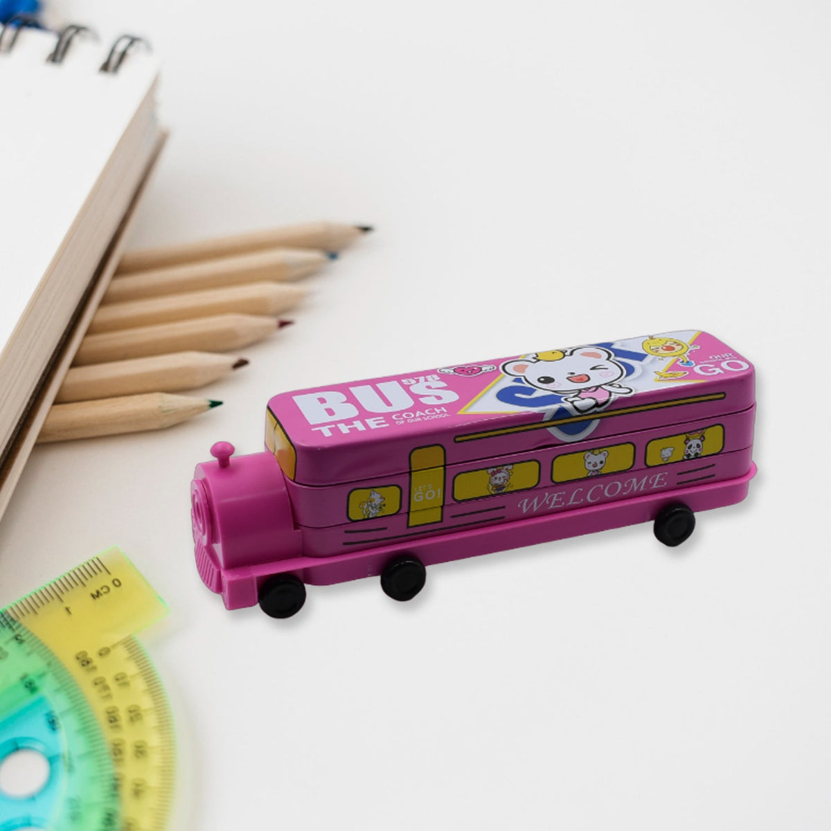 Metal Bus Compass Pencil Box