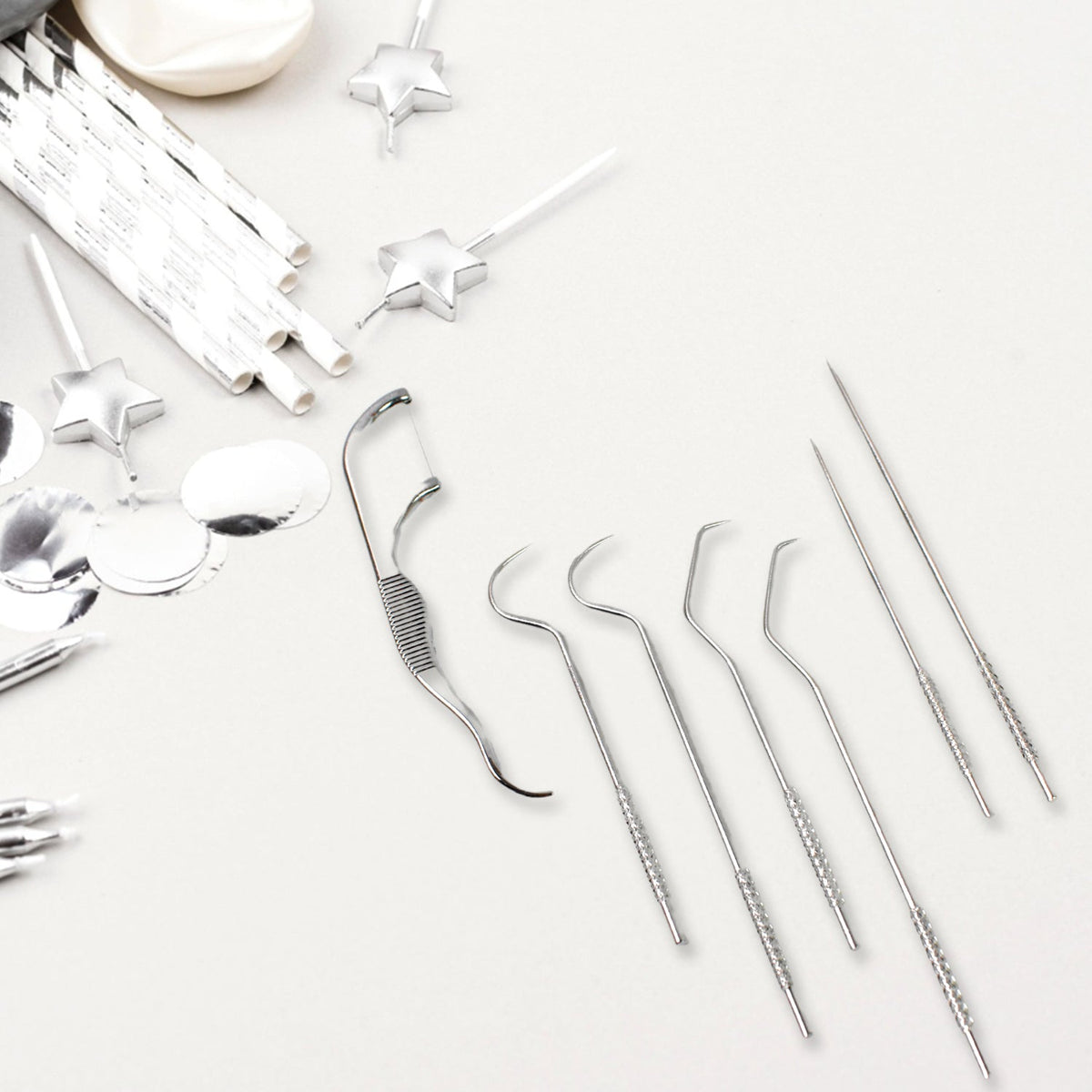 7 In 1 Stainless Steel Toothpick Flossier Set