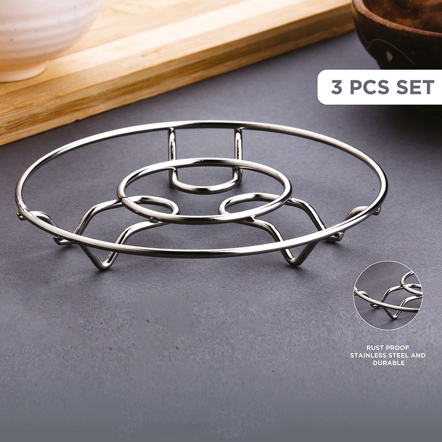 Stainless Steel Wire Hotmate Stand Set Of 3