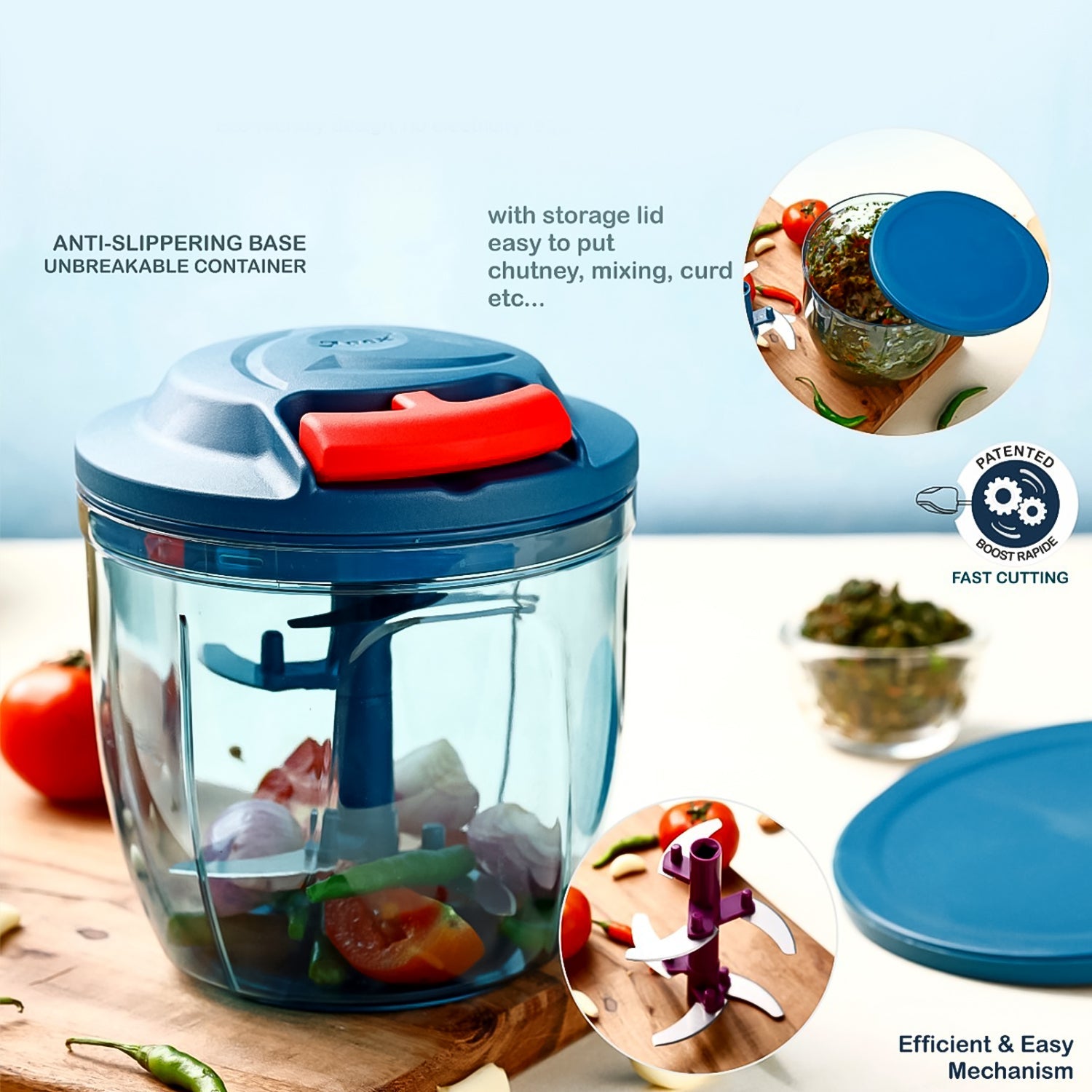 Apex Speed-x Hand-powered Vegetable Chopper (1000 Ml)