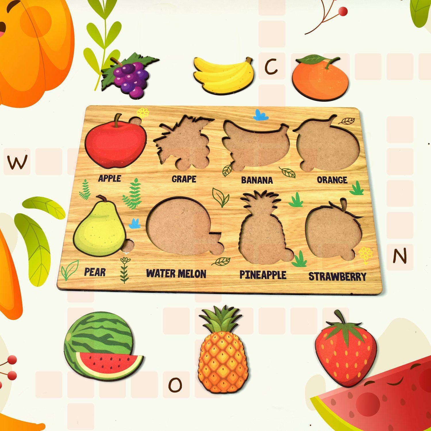 Wooden Fruits Puzzle Learning Educational Board