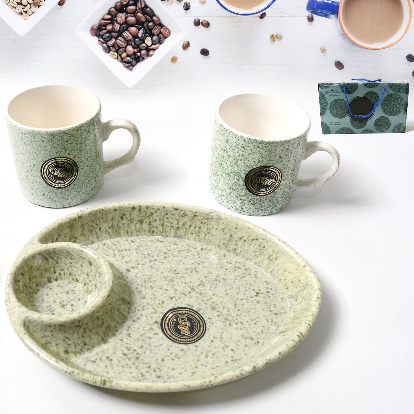 Ceramic Cup Set with Platter