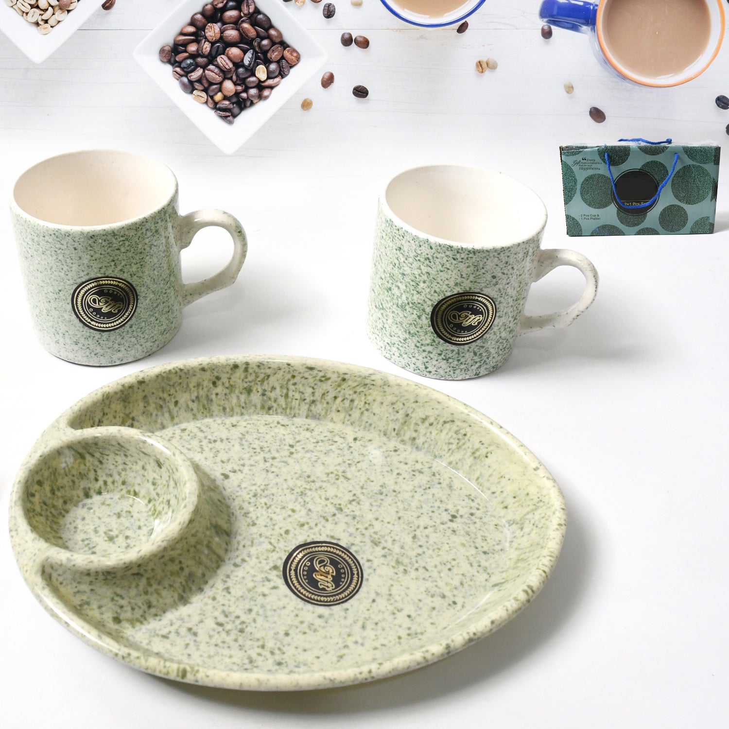 Ceramic Cup Set with Platter