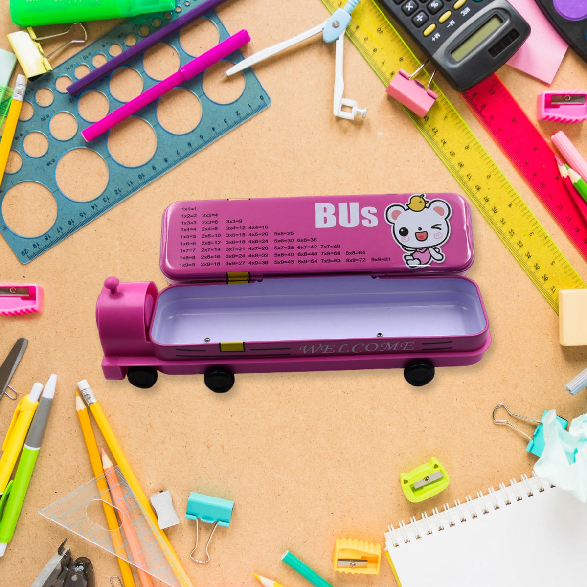 Metal Bus Compass Pencil Box