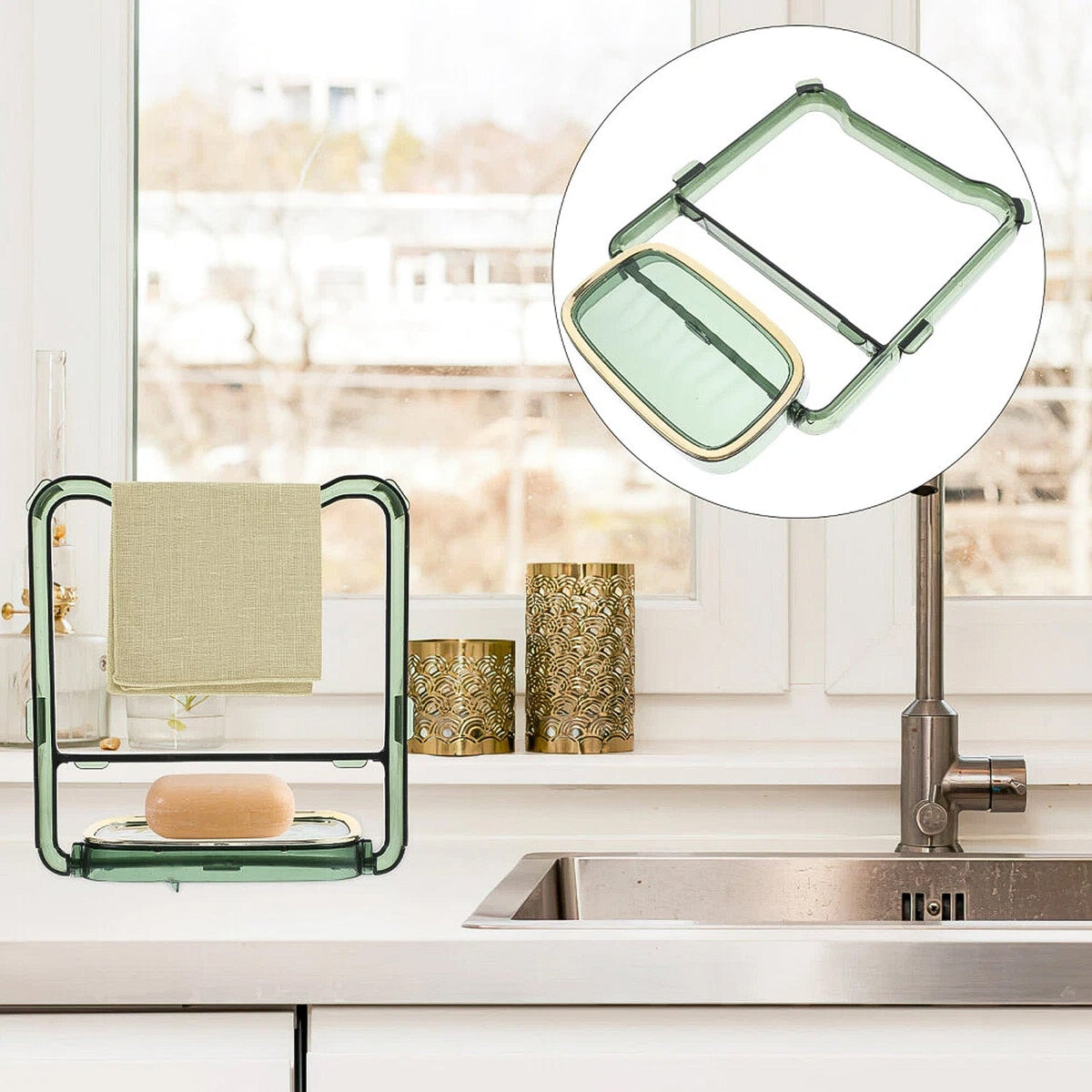 2-in-1 Adhesive Towel & Soap Holder – Green