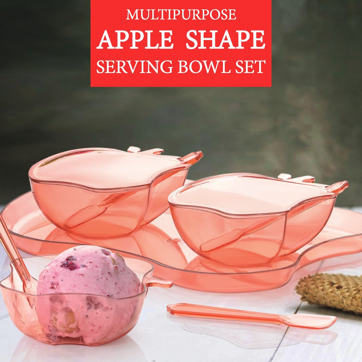 Apple Shape 2piece Serving Set Of Bowl With Spoon  Tray