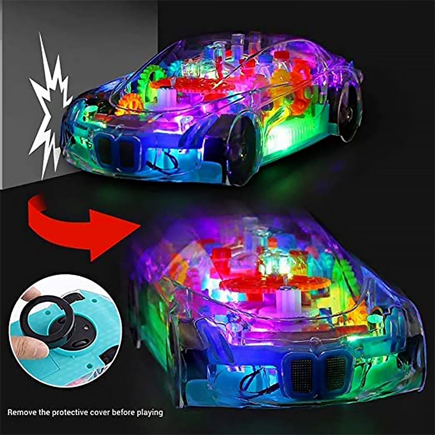 Transparent Gear Car Toy – 360° Rotating