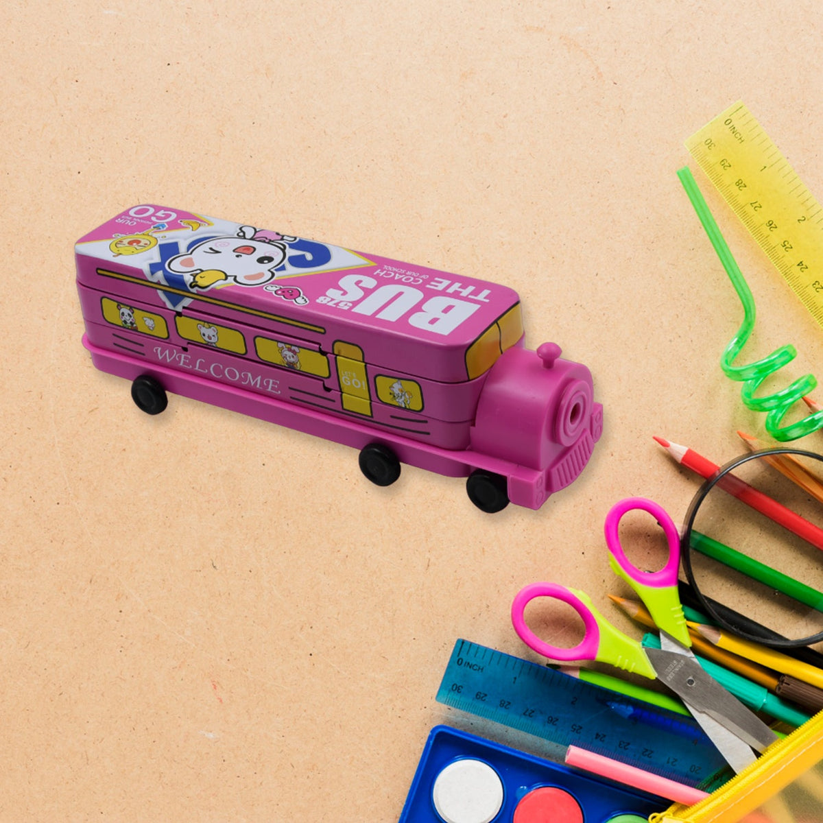 Metal Bus Compass Pencil Box