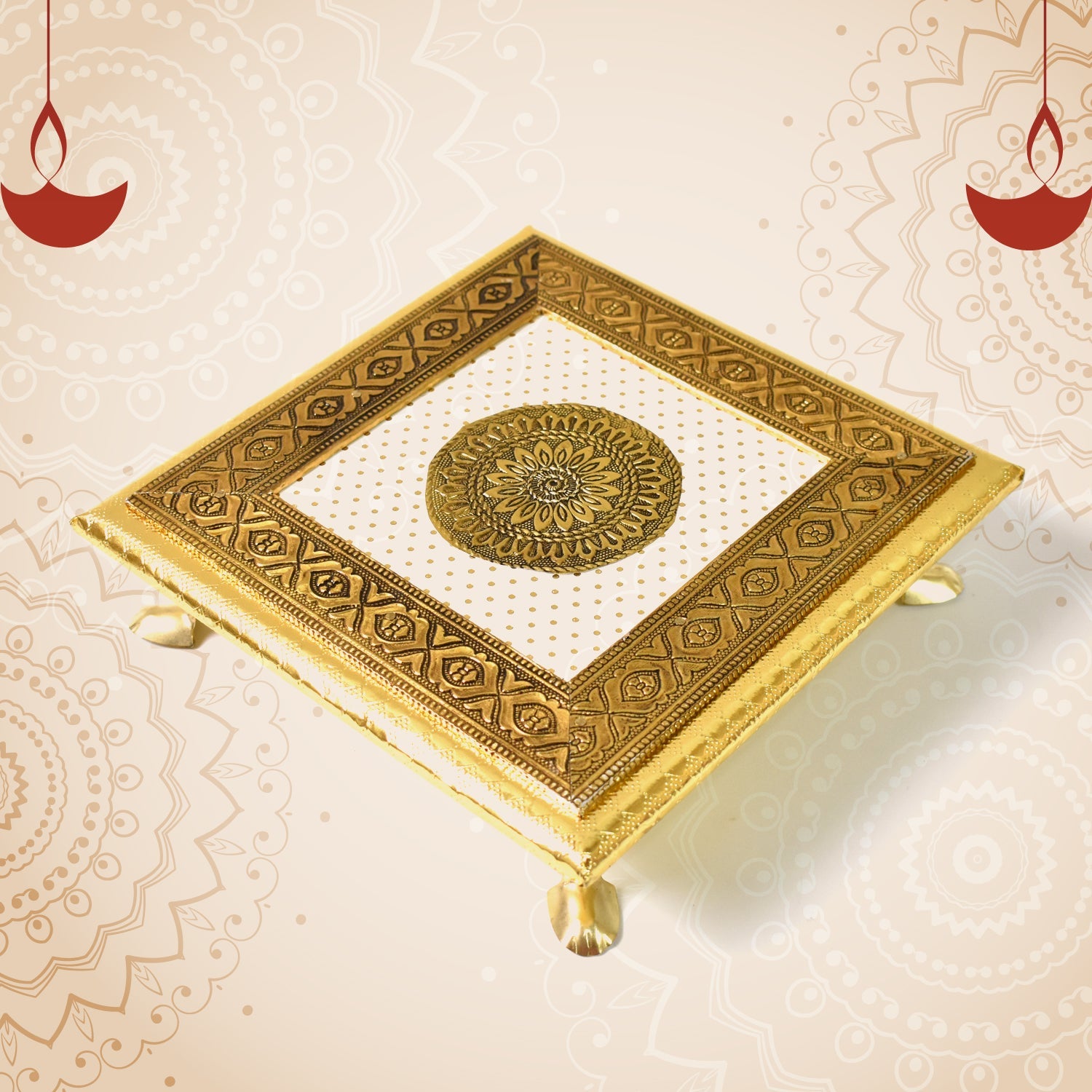 Golden - Square Pooja Chowki