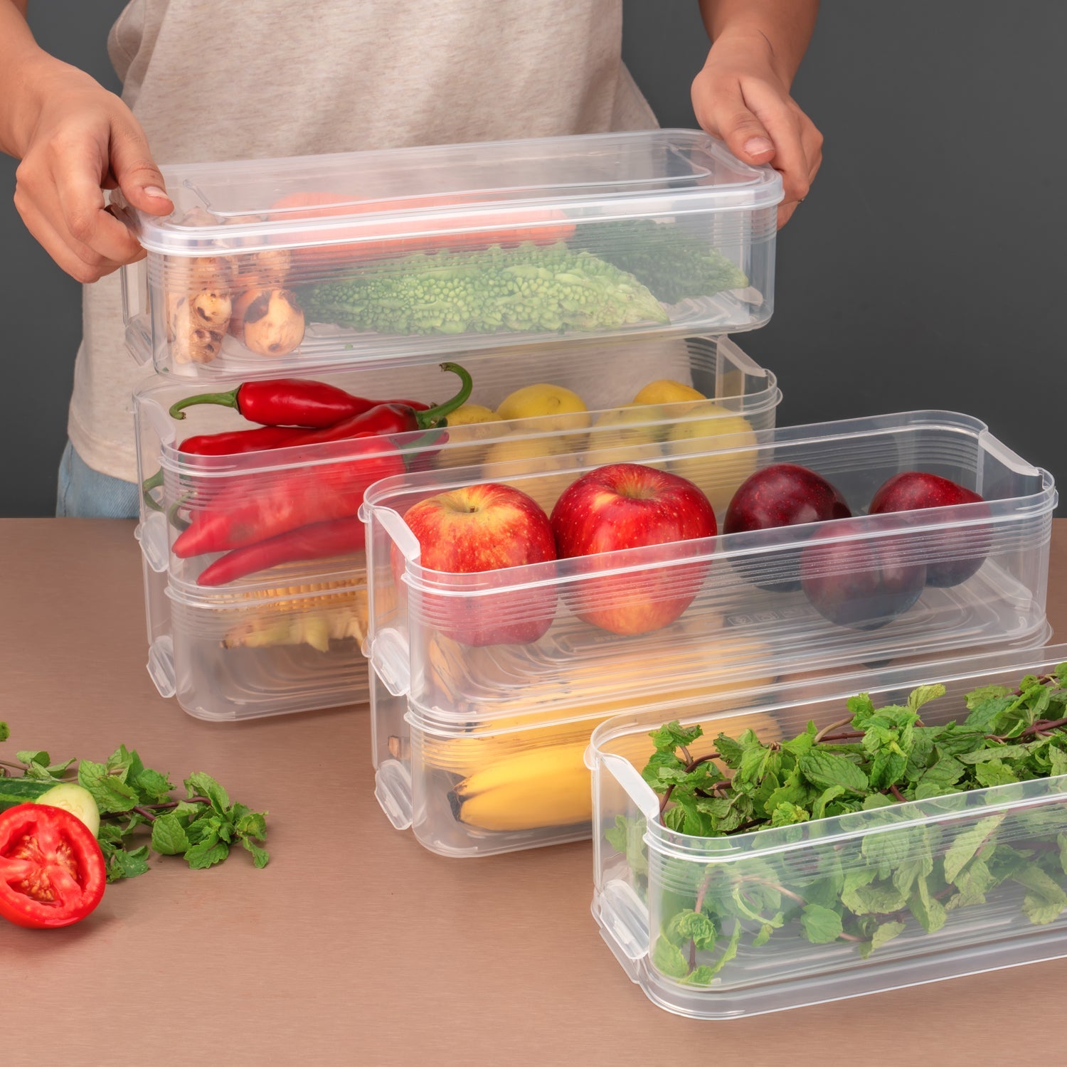Fridge Organizer With Lid Stackable 3pcs