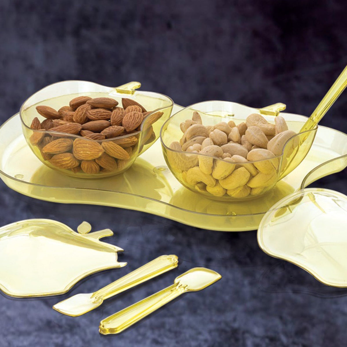 Apple Shape 2piece Serving Set Of Bowl With Spoon  Tray