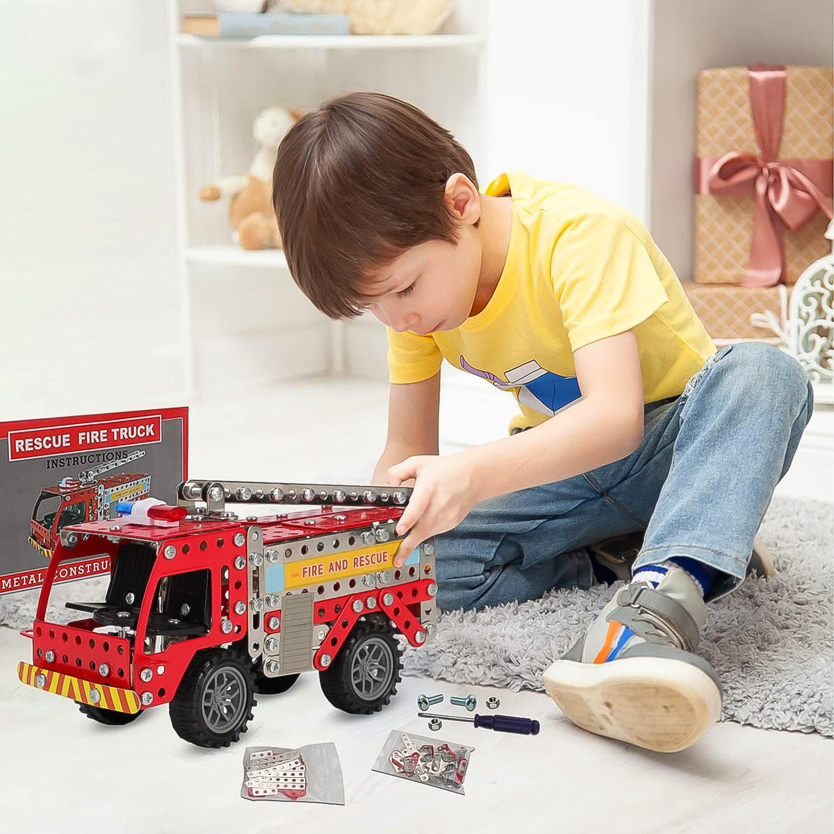 Metal Fire Truck Building Kit