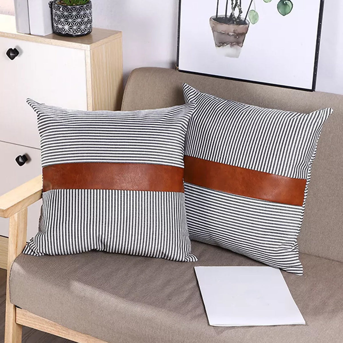 Leather & Cotton Pillow Covers
