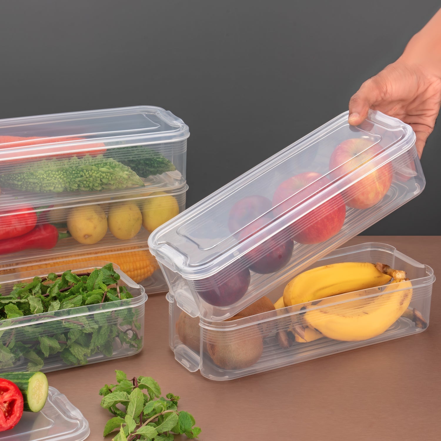 Fridge Organizer With Lid Stackable 3pcs