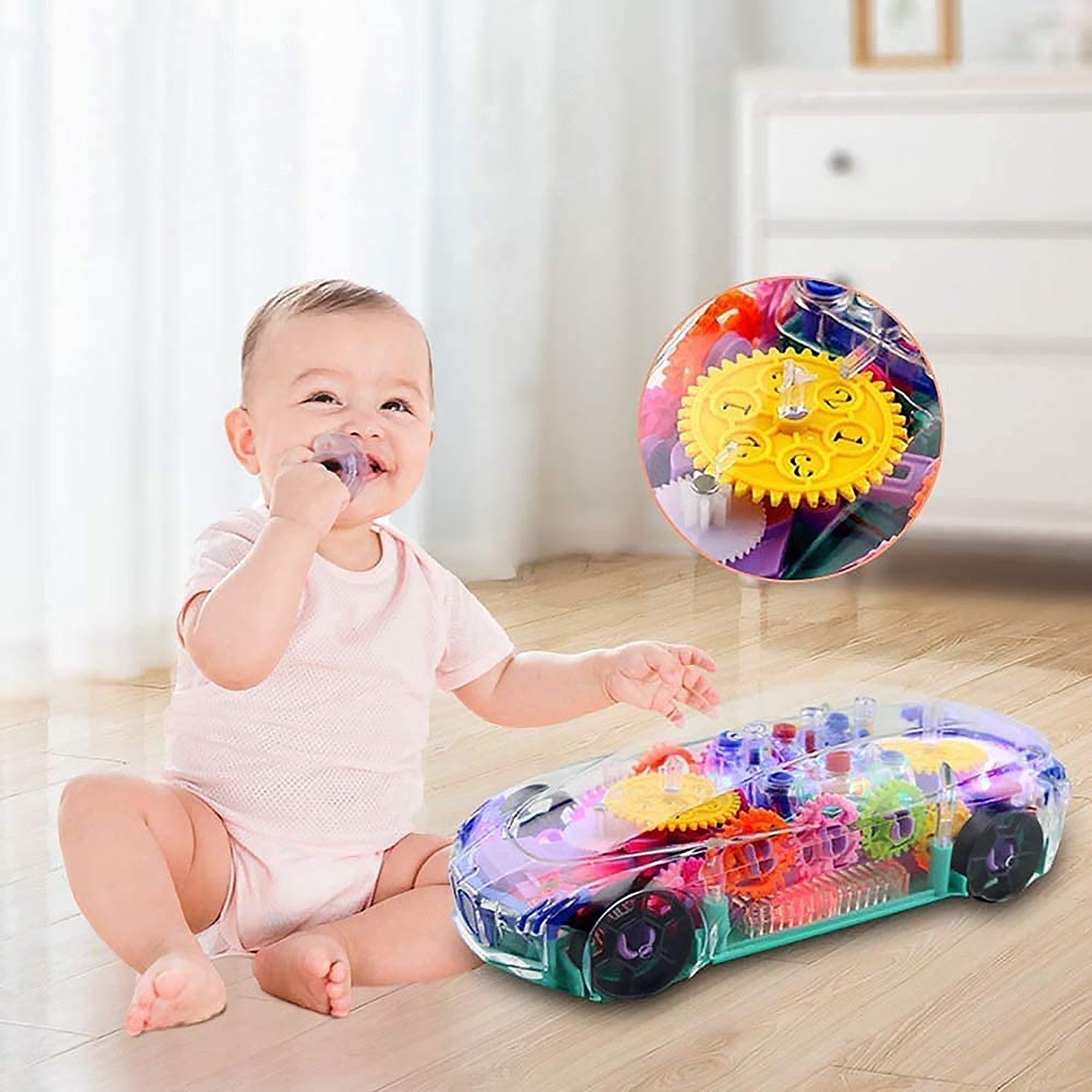 Transparent Gear Car Toy – 360° Rotating