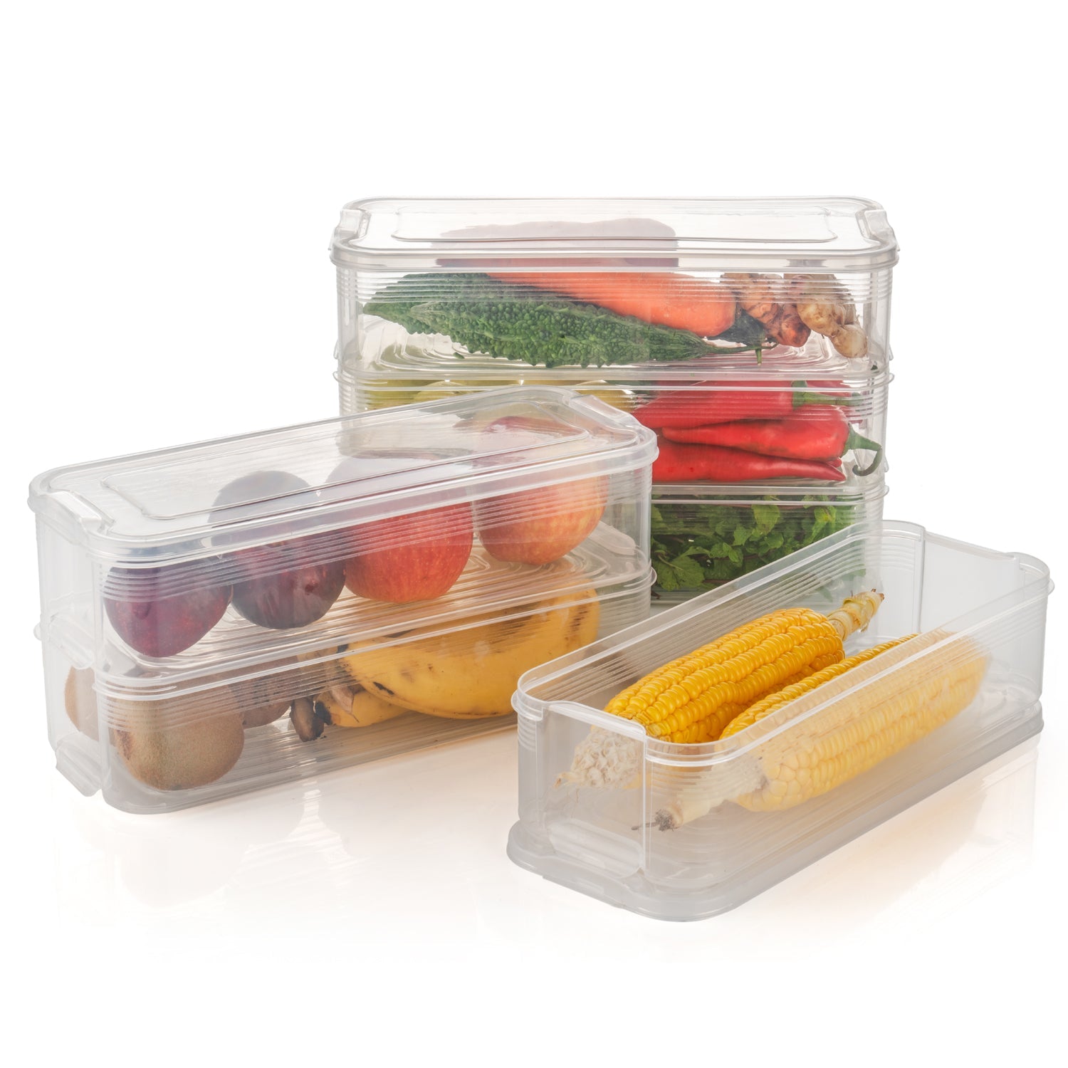 Fridge Organizer With Lid Stackable 3pcs