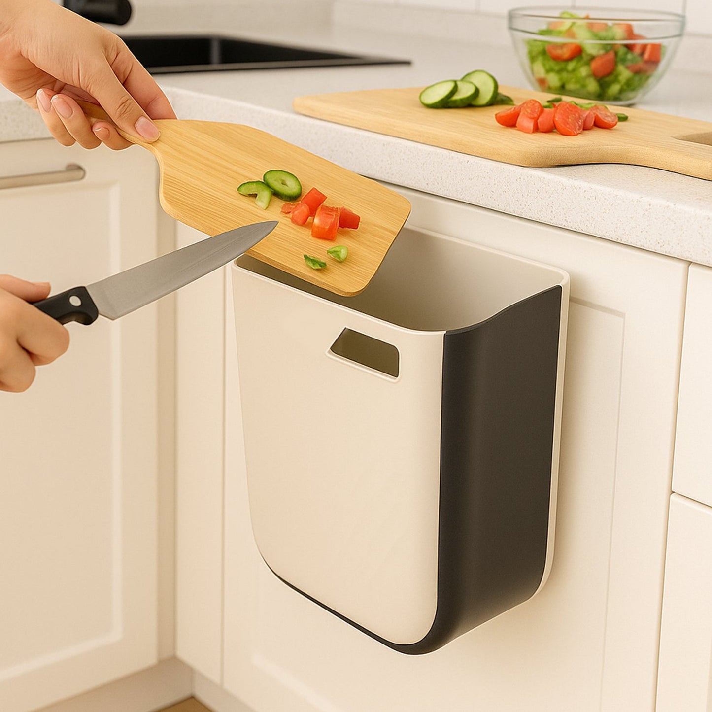 Space-Saving Hanging Trash Can