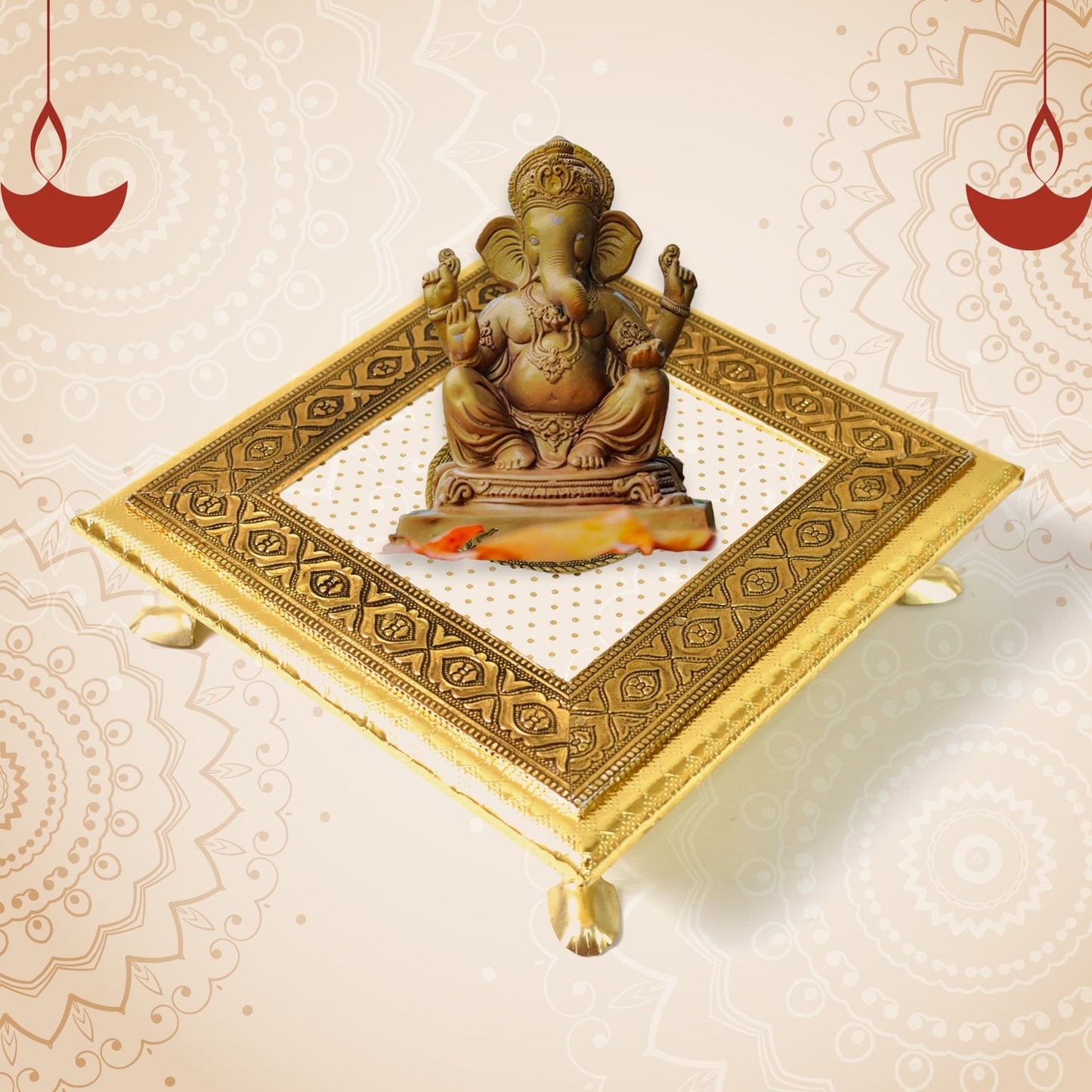 Golden - Square Pooja Chowki