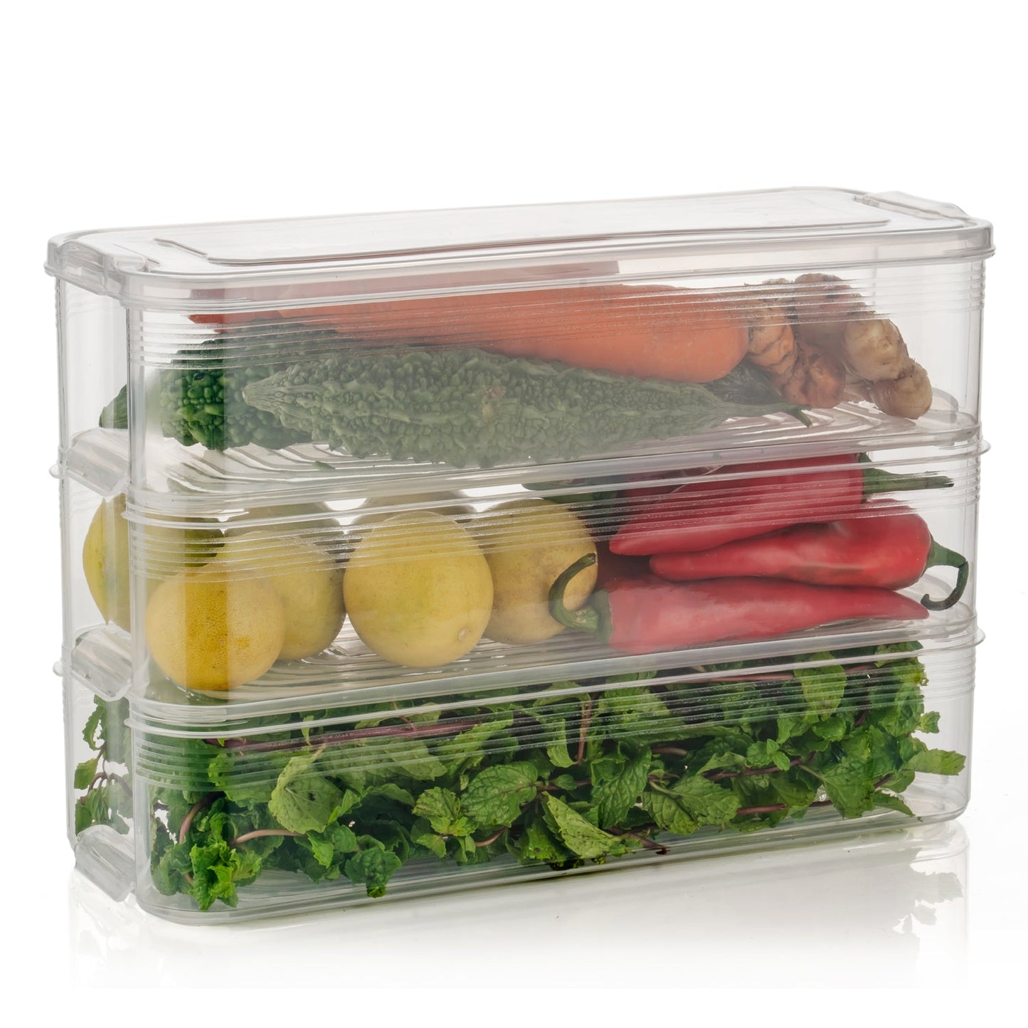 Fridge Organizer With Lid Stackable 3pcs