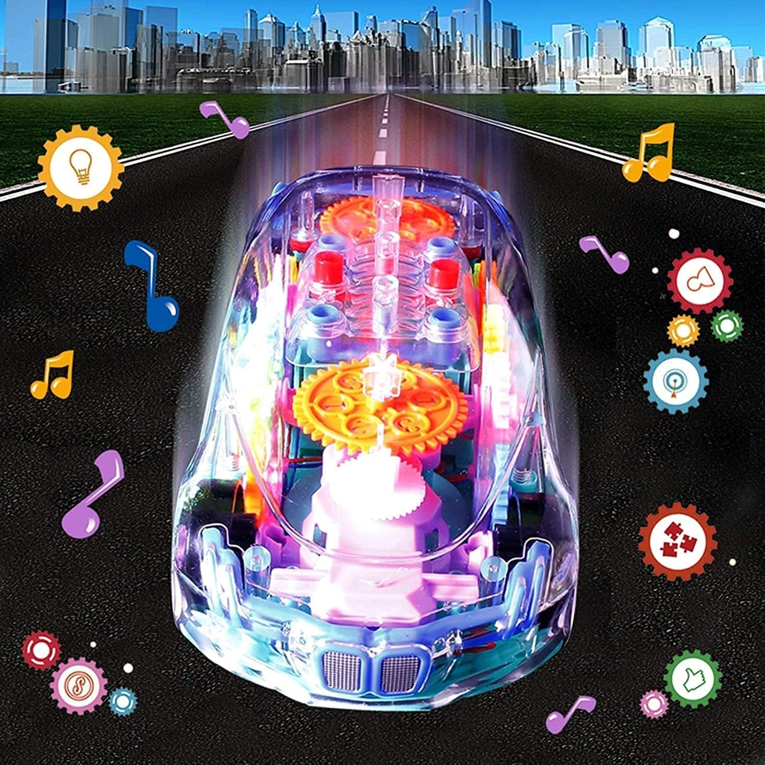 Transparent Gear Car Toy – 360° Rotating