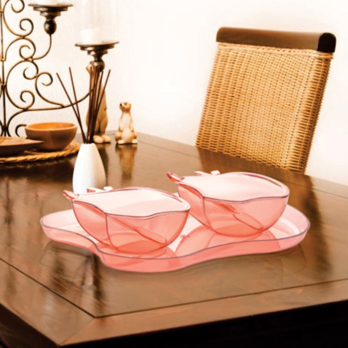 Apple Shape 2piece Serving Set Of Bowl With Spoon  Tray