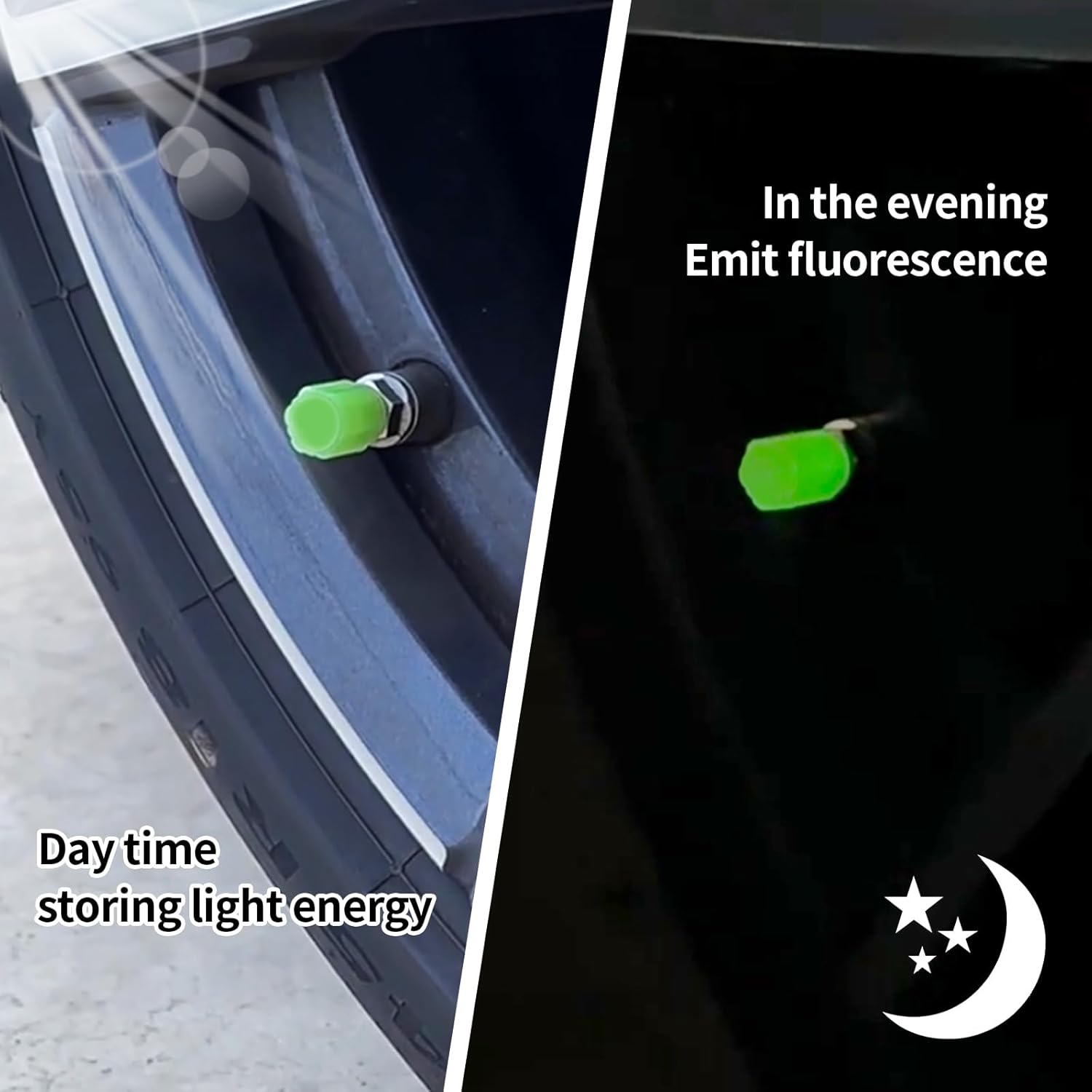 Glow-in-the-Dark Tire Valve Caps