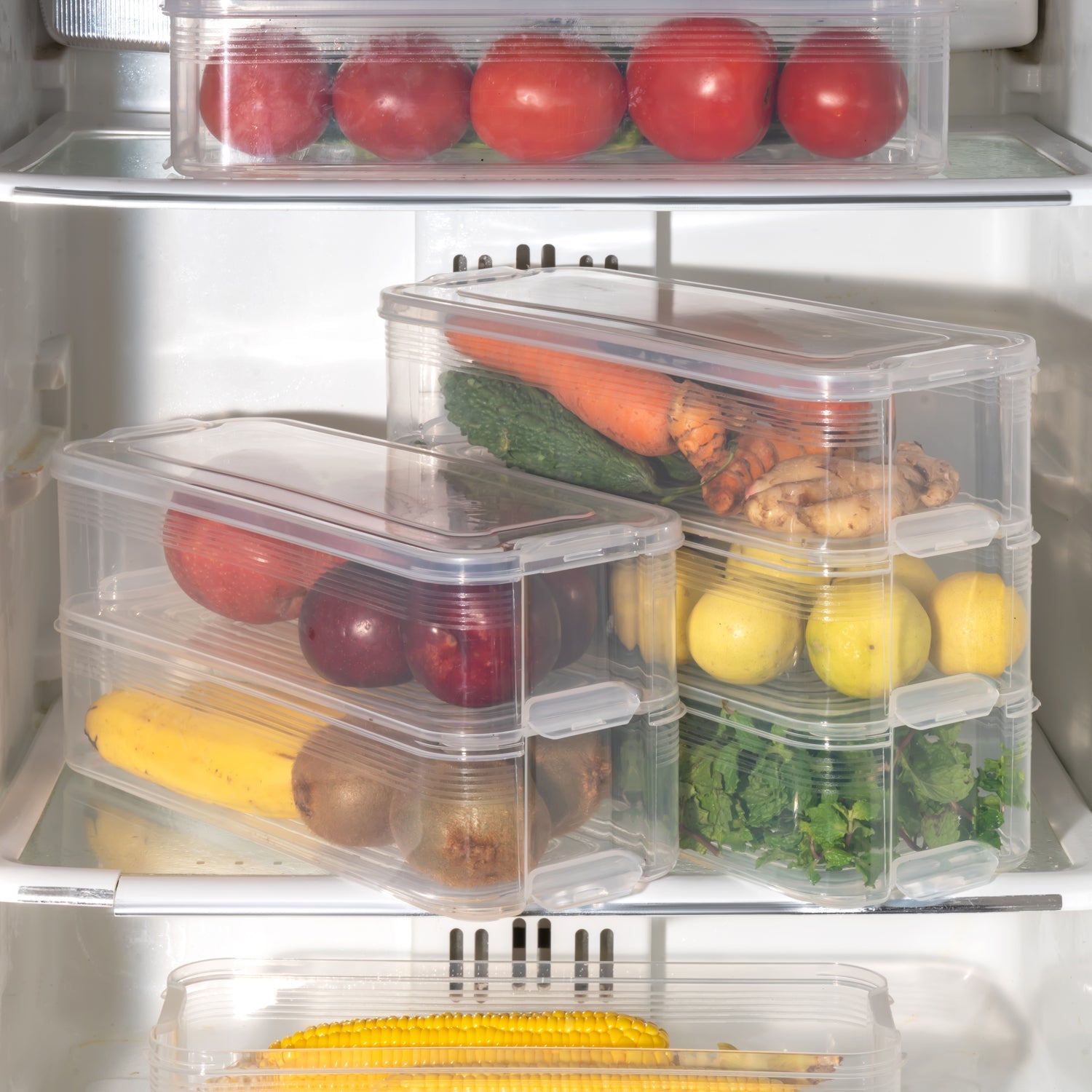 Fridge Organizer With Lid Stackable 3pcs