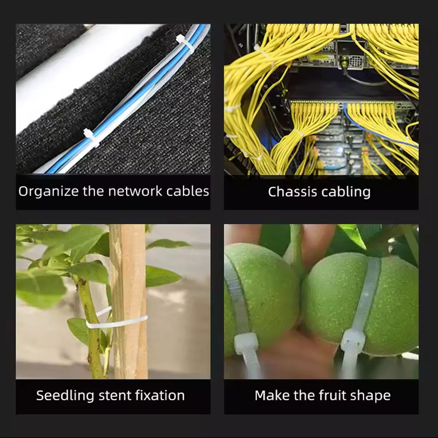 Black nylon cable ties securing bundled wires