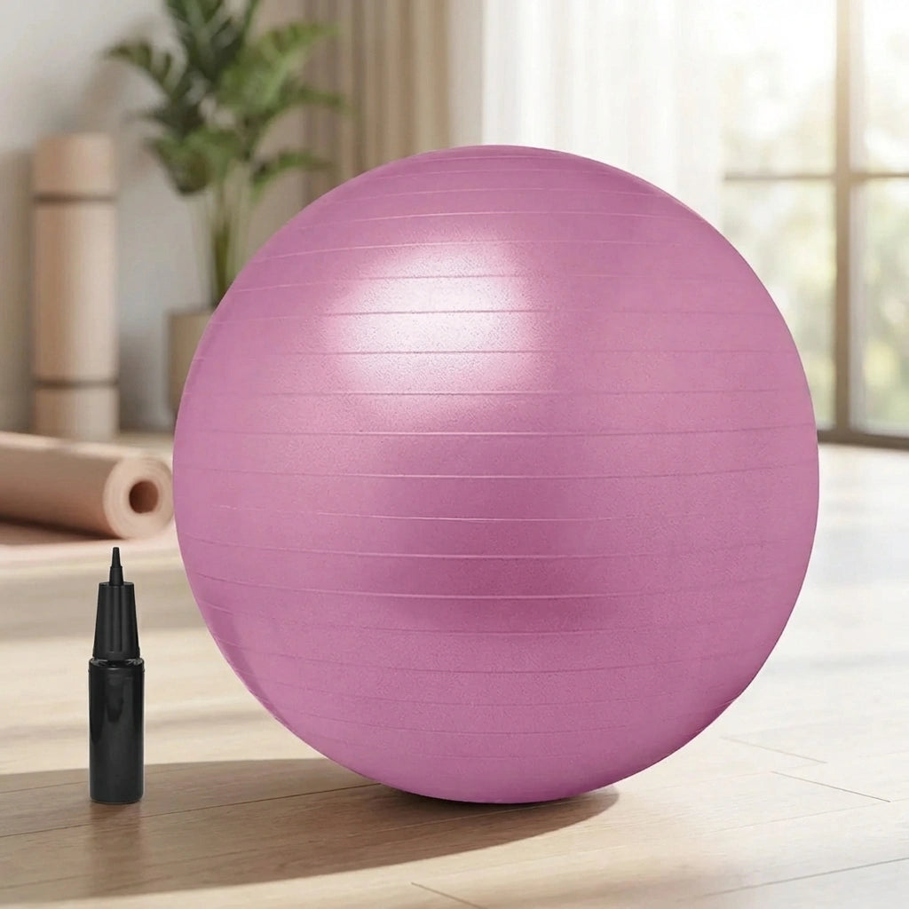 Joyfit 65 cm exercise ball, purple, textured surface.