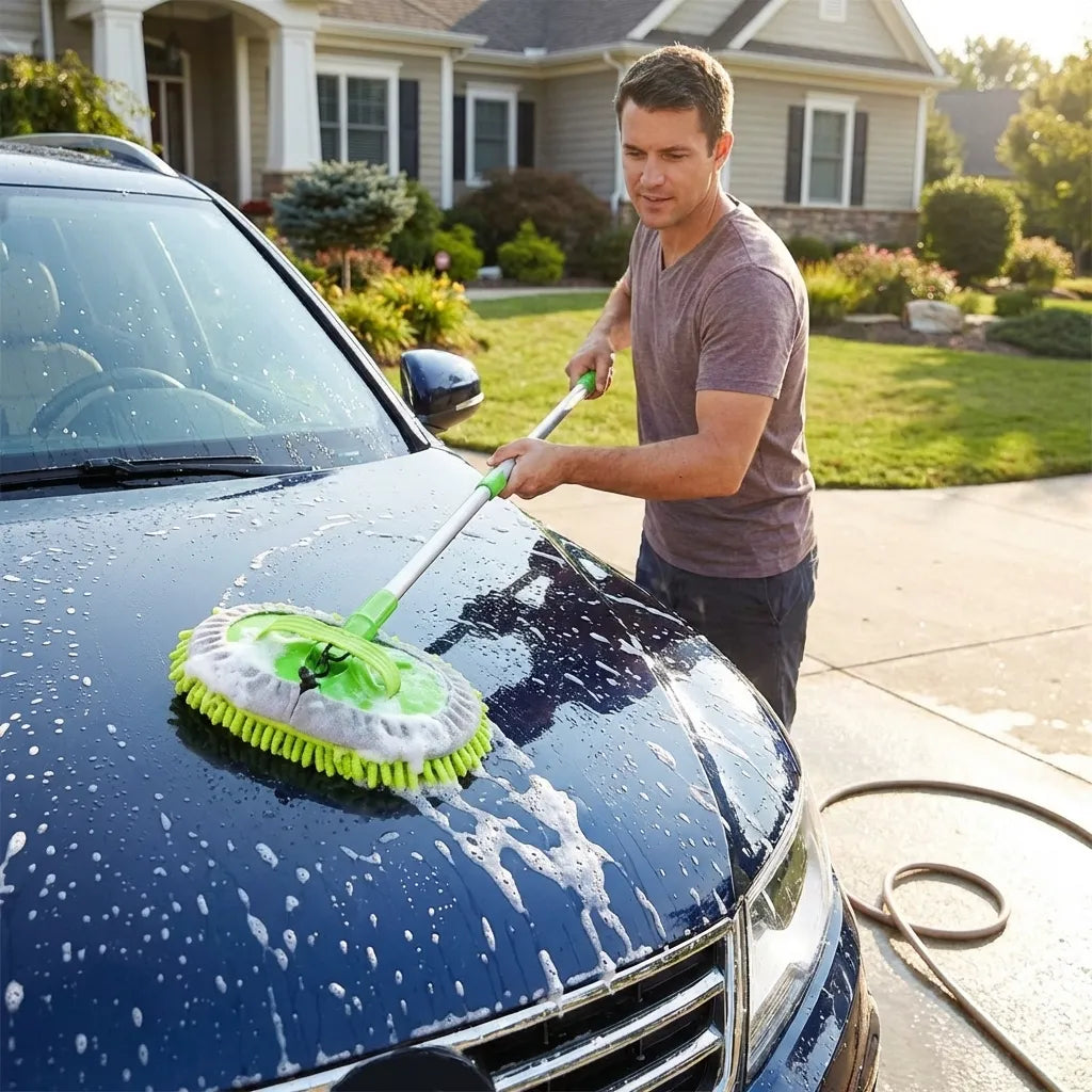 Microfiber mop brush with round green microfiber scrubbing head