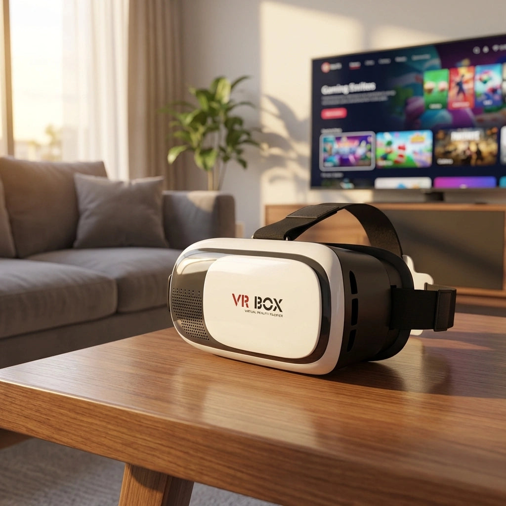 VR headset with adjustable strap, white front and black sides