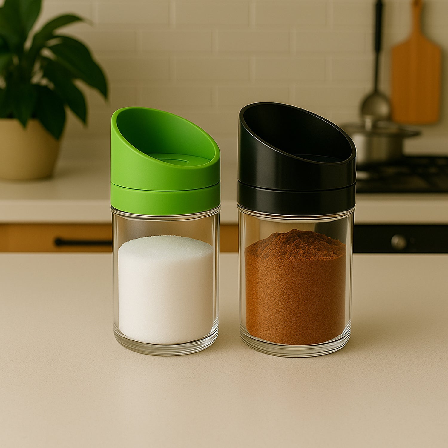 Slant-lid Kitchen Storage Jar Set (2 Pc)