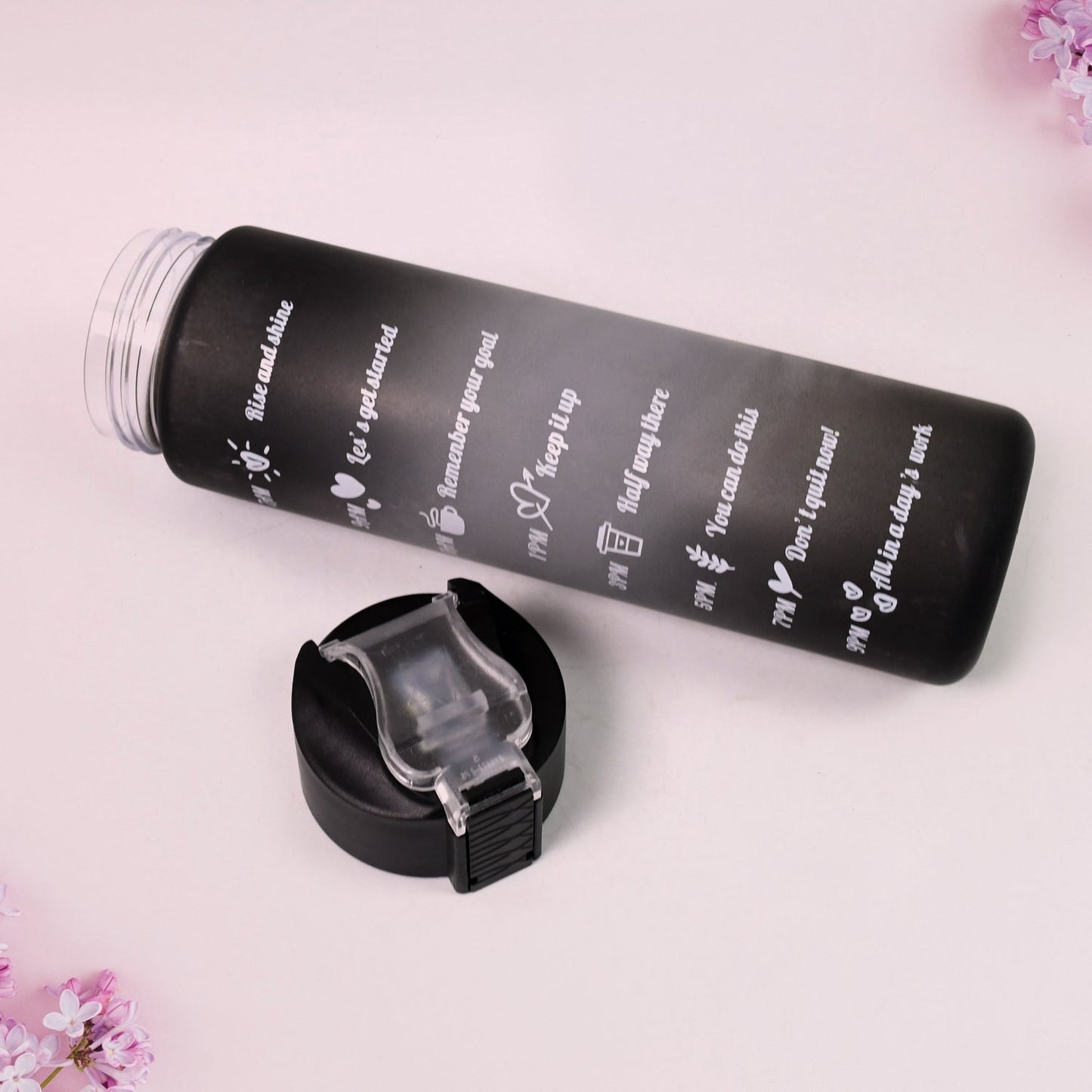 Plastic Black Motivational Water Bottle