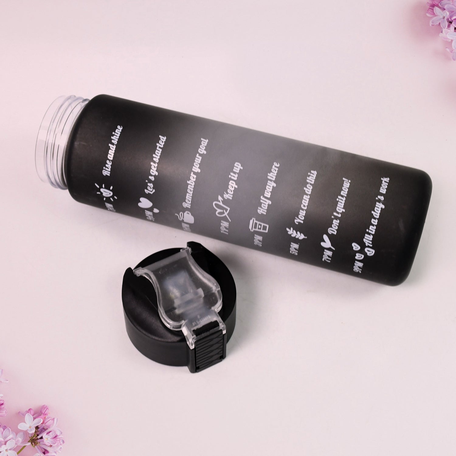 Plastic Black Motivational Water Bottle
