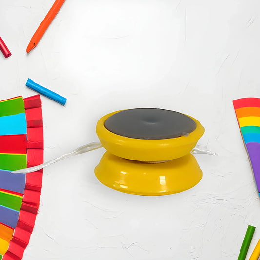 Yellow two-disk stacking toy with stacked round bases