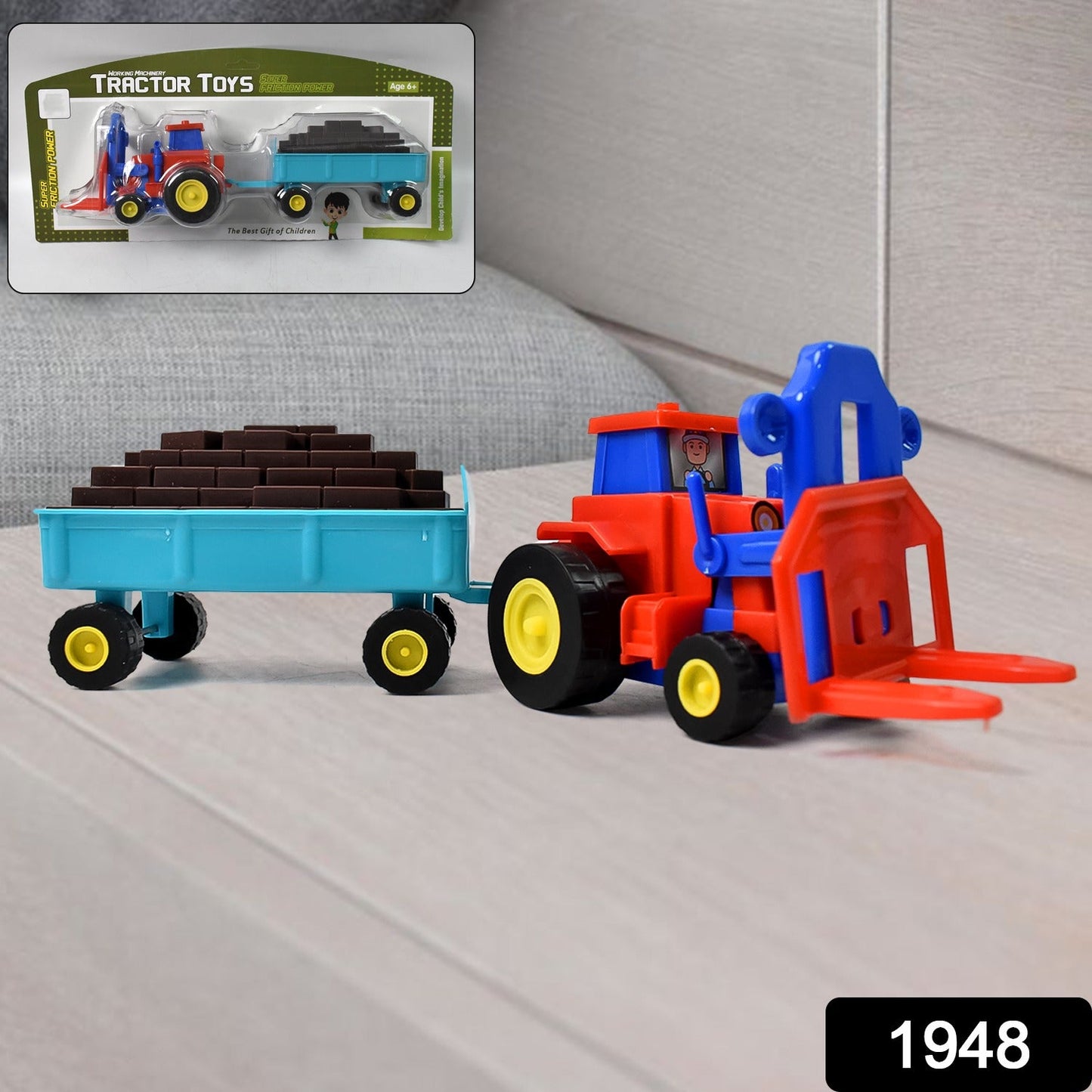 Plastic Tractor Toy Friction Powered With Trolley