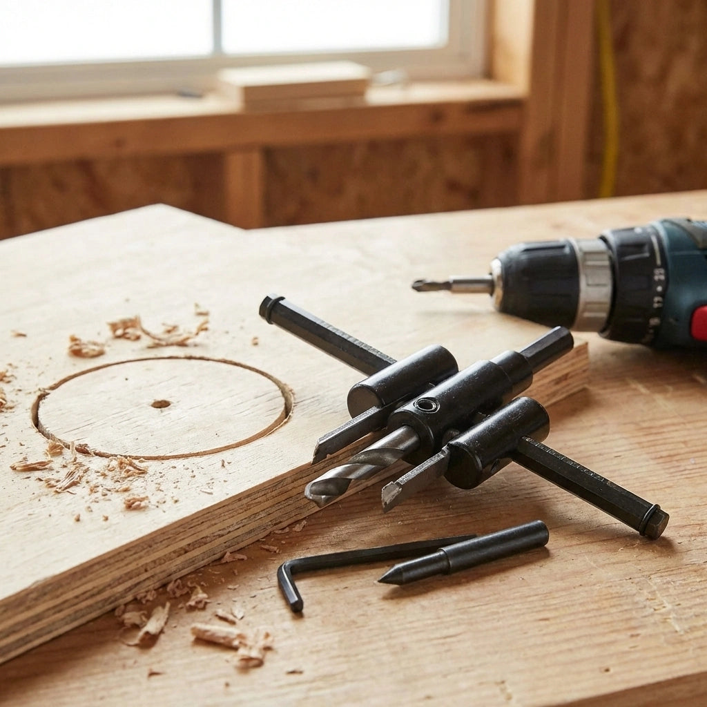 Adjustable circle hole saw drill bit cutter with guide arms and center drill bit