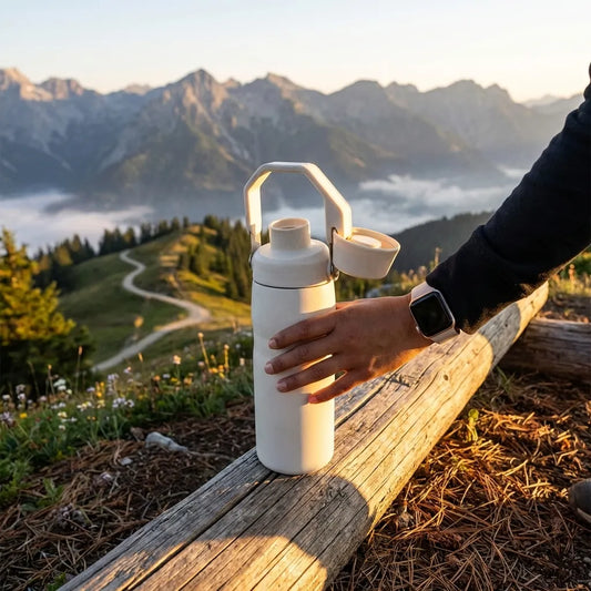 Cream 500 ml water bottle with flip-top lid and carry handle