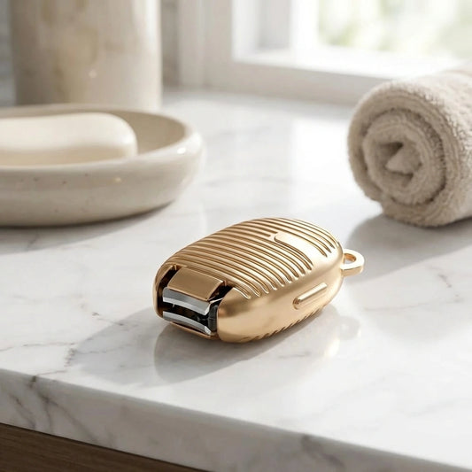 Gold foldable keychain nail clipper with metal trimming blade