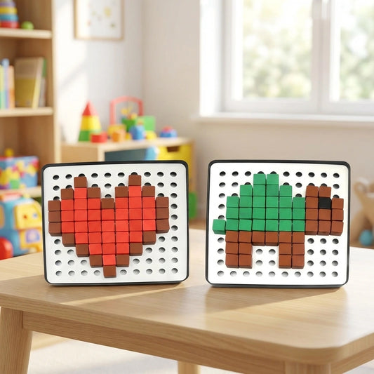 Educational pixel cubes toy with heart pattern made of colorful square pieces