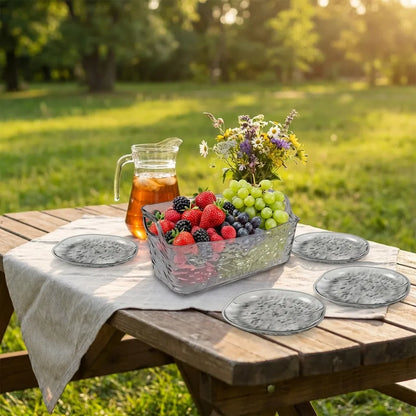 Plastic dinner plates in dark gray, set of five with textured rims